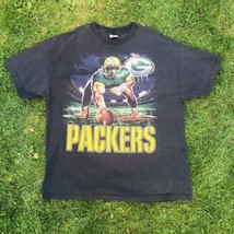 Vintage NFL Green Bay Packers Football Liquid Blue Graphic T Shirt Mens XL Black - £23.60 GBP