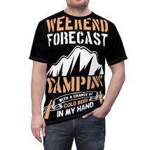 Unisex AOP Cut &amp; Sew Tee: Camping Adventure with Cold Beer Meme - £31.59 GBP+
