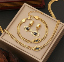 stainless steel eye-shaped pendant necklace earrings bracelet women jewelry set - £20.54 GBP