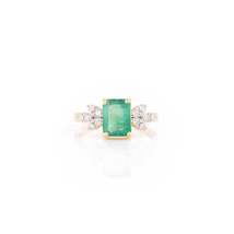 14K Gold Emerald Diamond Wedding Ring - £849.82 GBP
