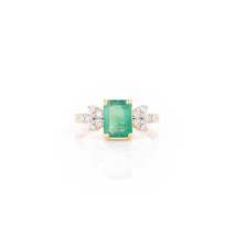 14K Gold Emerald Diamond Wedding Ring - £845.94 GBP