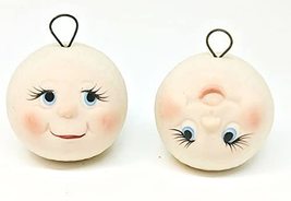 Hand Painted Ceramic Snowman Snowball Face Ornament - 2 inches - Set/2 - £15.64 GBP