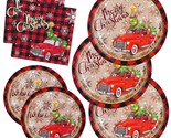 Christmas Plates And Napkins Pickup Truck Christmas Tree Disposable Pape... - $56.99