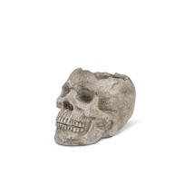 Small Skull Tealight Holder Cement 3" high Gray Spooky Textured Detail image 2