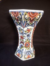 Delft Holland Policromada Porcelana Hexágono Trumpet Jarrón Diseño Floral Marked - £103.88 GBP