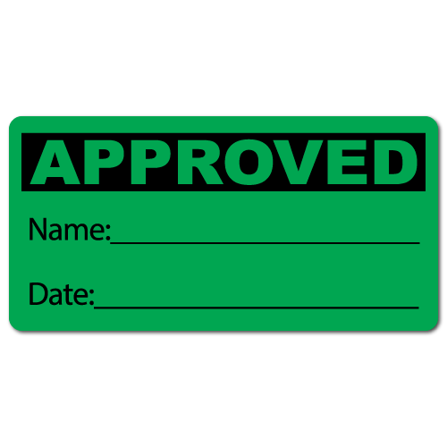 Approved, Name/Date, Quality Control Fluorescent Green, Roll of 50 Stickers - $9.64