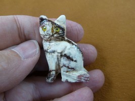 Y-CAT-53) White Red Kitty Cat Gemstone Figurine Love Cats Soapstone Peru Effigy - £6.92 GBP
