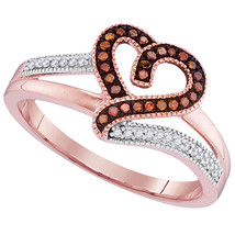10k Rose Gold Womens Round Red Color Enhanced Diamond Heart Love Ring 1/8 - £239.00 GBP
