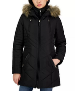 BLACK Juniors&#39; Bibbed Faux-Fur-Trim Hooded Chevron Jacket, M - €118,62 EUR