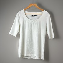 Moon Walk White Elbow Sleeve Scoop Neck Top Women’s Size L - $24.29