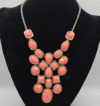 etc! Coral &amp; Gold Tone Statement Necklace - £11.59 GBP