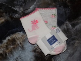 JANIE AND JACK 2PC CAT &amp; FLORAL SOCKS SIZE 3/6 MONTHS GIRLS NEW - £14.16 GBP