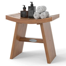 18 Inch Teak Wood Shower Bench with Curved Seat for Bathroom - Color: Natural - $148.49