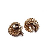 CROWN TRIFARI Matte Gold Tone Peacock Tail Textured Clip On Round Stud E... - £18.63 GBP