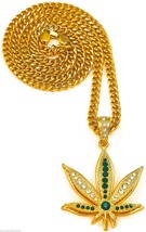 Weed Leaf Necklace New Pot Pendant With 24 Inch Cuban Chain Hip Hop Cannabis 420 - £25.96 GBP+