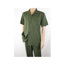 Men 2pc Walking Leisure Suit Short Sleeves By DREAMS 256-04 Solid Olive Green image 6