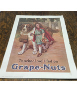 Vintage Grape nuts cereal poster To school well fed on grape nuts girl a... - €17,15 EUR