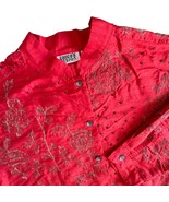 Chico&#39;s 100% Silk Top Women&#39;s Size Medium Red Asian Beaded Embroidery Bu... - $275.45 MXN