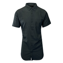 Kenneth Cole Men&#39;s Black Shirt Green White Dotted Short Sleeve Woven (S11) - $65.84