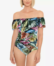 $99 Swim Solutions Off-The-Shoulder Tummy-Control One-Piece Swimsuit Bla... - $5.79