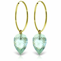 22.50 Carat 14K Yellow Gold Hoop Earrings w/ Pointy Briolette Drop Blue Topaz - £443.40 GBP