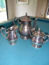 Antique Reed &amp; Barton Jamestown Silverplated Coffee Pot, creamer and sug... - $123.75