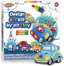 24 Colors Air Dry Clay for Kids with 6 Pull Back Toy Car, Ultra-Light and Soft - £21.35 GBP