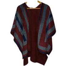 Woolrich Fleece Poncho One Size Wrap Cape Reversible Burgundy Blue Gray - $22.99
