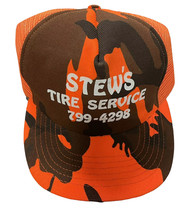 Orange Camouflage Hunting Snapback Trucker Hat  Stews Tire Shop Pennsylv... - £6.96 GBP