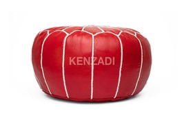 Moroccan leather pouf, round pouf, berber pouf, Red pouf with White embr... - $1,292.69 MXN