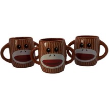 Galerie Sock Monkey Coffee Mug Tea Cup Double Handle Dishwasher Set of 3 - £12.48 GBP