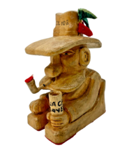 Folk Art Wood Carving WB Kerr Clyde Hog Hollow Cowboy Smoking Jack Daniels - $193.99