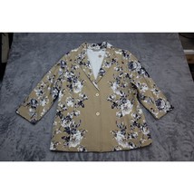 Isaac Mizrahi Blazer Women Large Beige Black Floral Print Casual 2 Butto... - £24.27 GBP