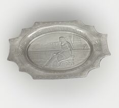 RARE VINTAGE Oval Glass Serving Plate GIVE US THIS DAY Egyptian Wheat De... - $18.80