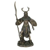 Celtic Antler Druid Wielding Staff Bronze Resin Statue Pagan Decor Sculp... - £58.13 GBP
