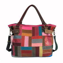 Women&#39;s Bag Genuine Leather Top Layer Cowhide Women&#39;s Bag Contrast Color Pattern - £67.86 GBP