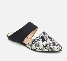 Journee Collection Women Mule Flats 8M Black White Floral Slip On Pointed Toe  - £18.58 GBP