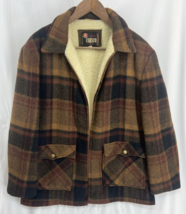 Cresco Plaid Sherpa Lined Size 44 Men&#39;s  Brown Red Full Zip Jacket (bad ... - £56.94 GBP
