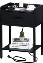 Black Yaharbo 3-Tier End Side Table With Storage Drawer And Shelf, Bedside Night - £48.55 GBP