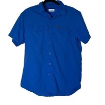 Columbia Omni Shade Men&#39;s Button Camp Shirt Blue Short Sleeve Pockets Si... - $19.75
