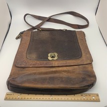 Katie Kalsi Brown Distressed  Leather Shoulder Bag Purse Handbag 12X12X1.5 - $74.24