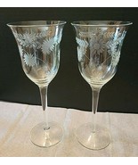 2 CRYSTAL LONG STEMMED WINE GLASSES FLUTED AND ETCHED - £16.16 GBP