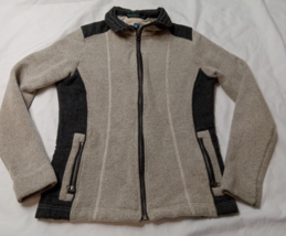 Kuhl Women&#39;s Size Small Gray Tan Full Zip Alfpaca Fleece Sweatshirt Jacket - £23.35 GBP