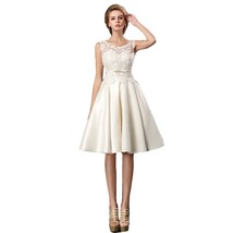 Kivary Knee Length Lace A Line Short Ivory Beach Bridal Wedding Reception Dresse - £77.23 GBP