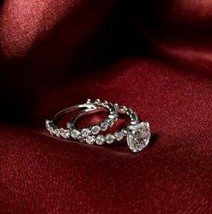 Cushion Cut 3.20Ct Diamond Bridal Wedding Ring Set Solid 14k White Gold Size 6.5 - £229.40 GBP