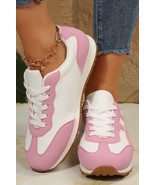 Pink Contrast Lace Up Round Toe Sneakers - $677.29 MXN