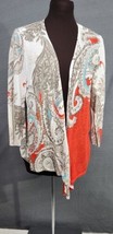 Chicos Size 0 Small Open Front Lightweight Knit Cardigan Paisley Print Tan Red  - £11.81 GBP
