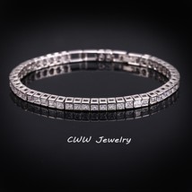 Brand Square 3mm Cubic Zirconia Tennis Bracelets for Woman White Gold Color Prin - $21.74