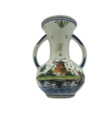 Delft Holland Windmill Vase 5.25&quot; Porcelain Vase with Handles Signed Vin... - £21.63 GBP