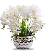Faux Orchid Artificial Flowers with Silver Ceramic Vase, Artificial Plan... - £51.12 GBP
